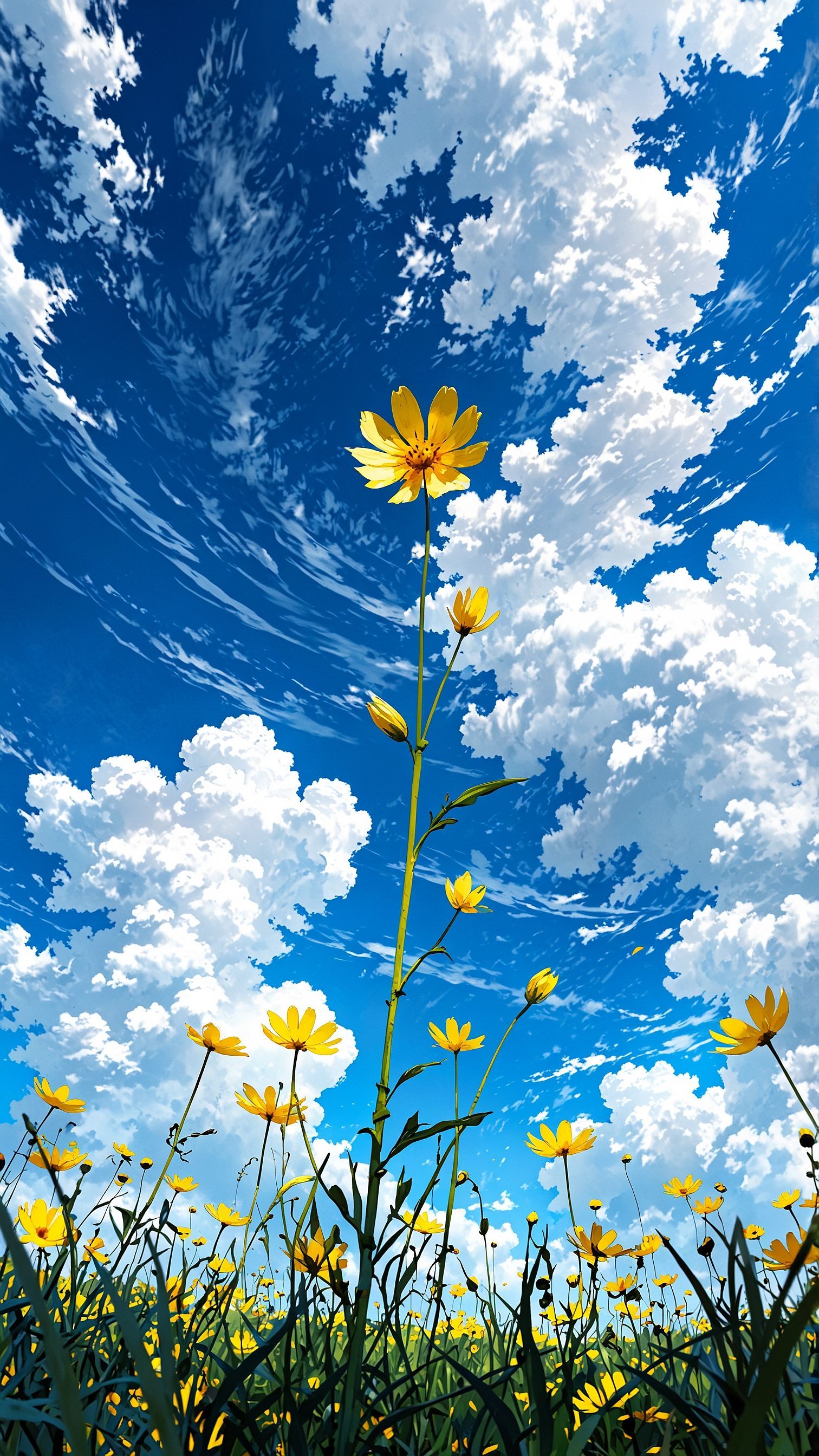 Vibrant landscape with yellow flowers field