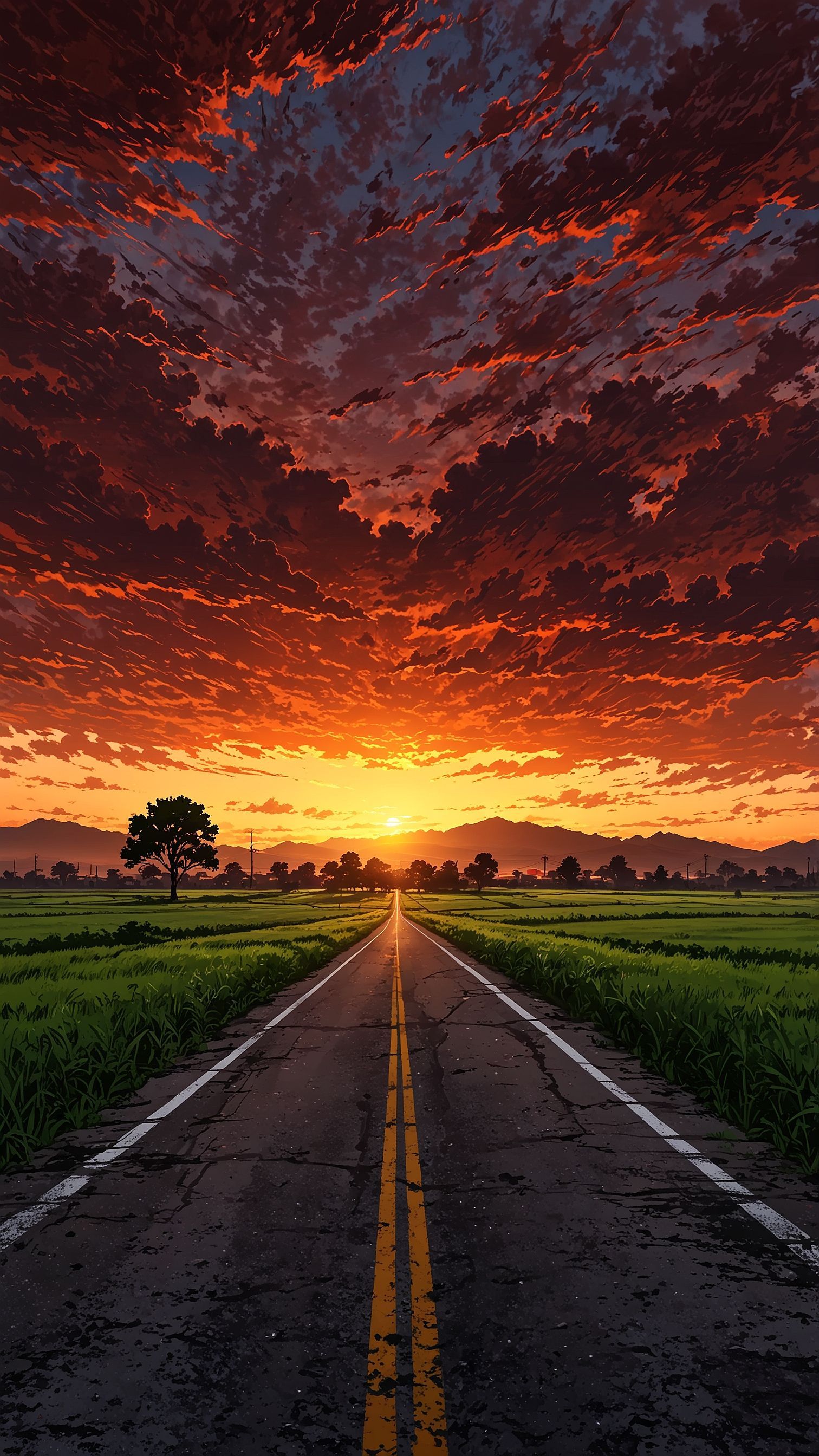 Dramatic road landscape with storm clouds