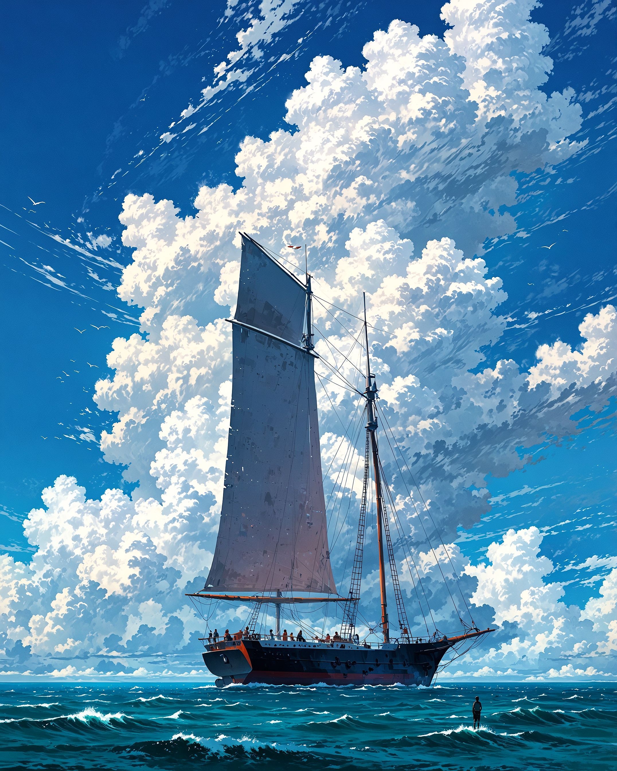 Surreal futuristic floating city over ocean