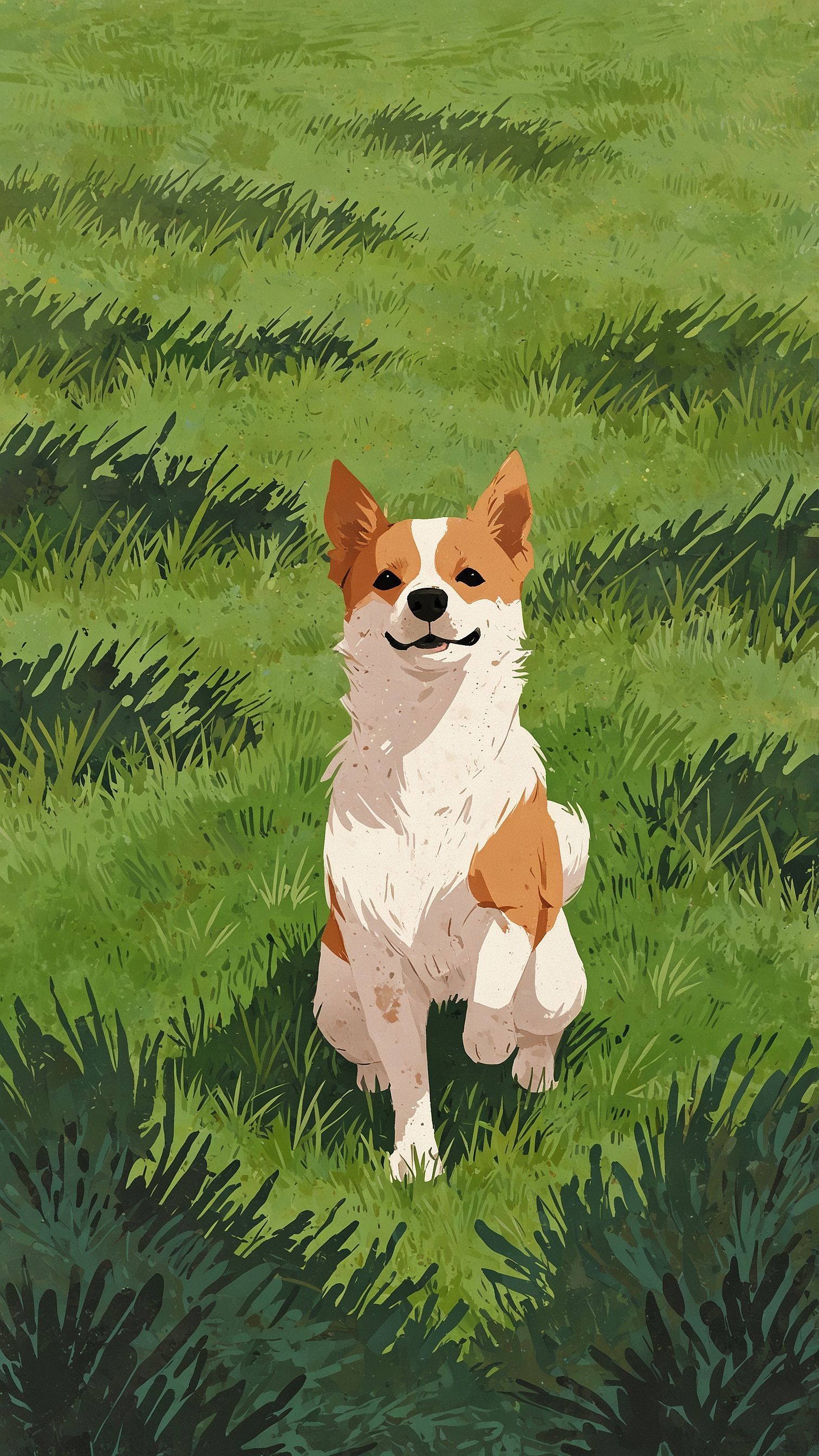 Stylized dog in grassy field