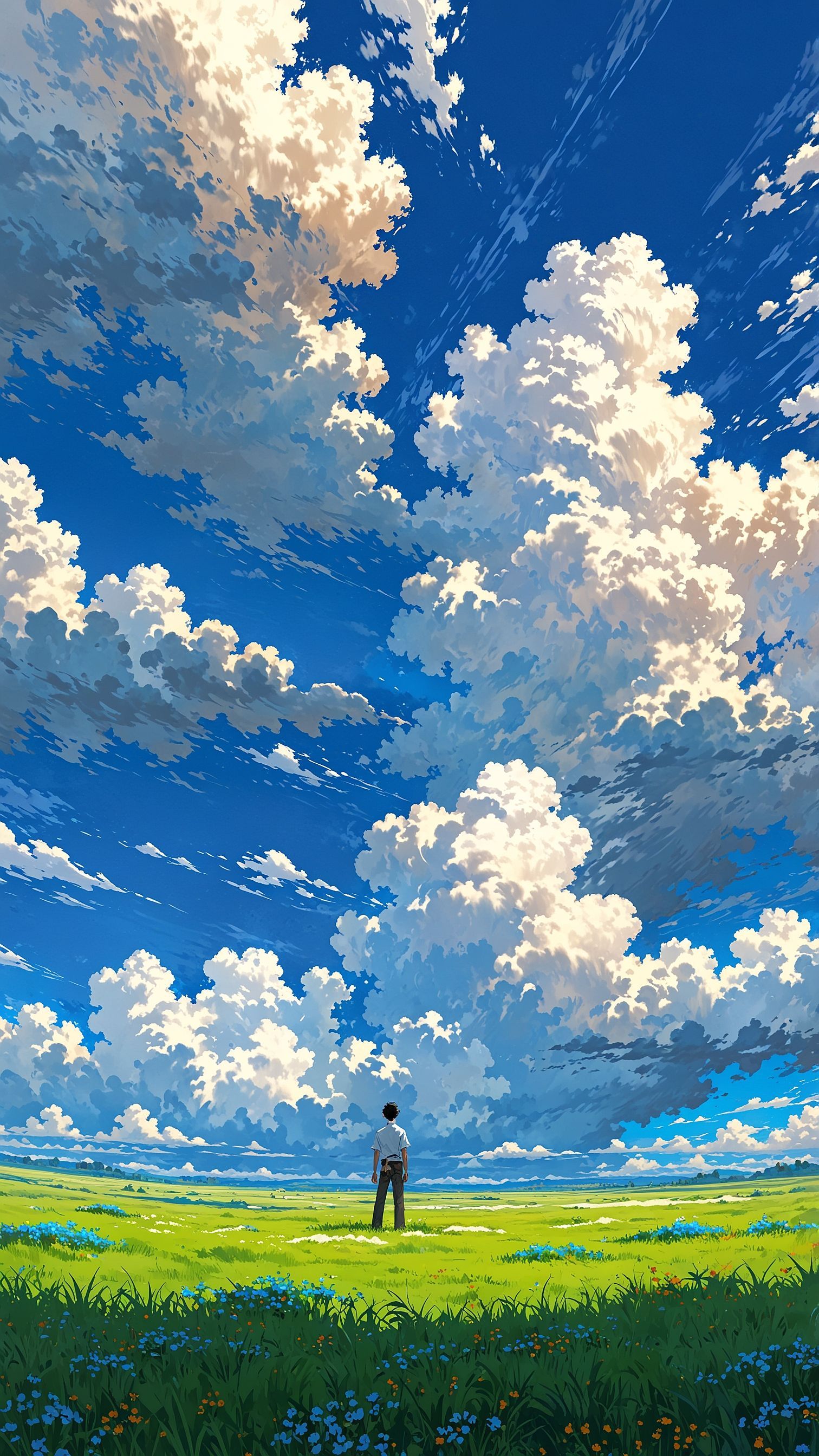 Person in vast green field