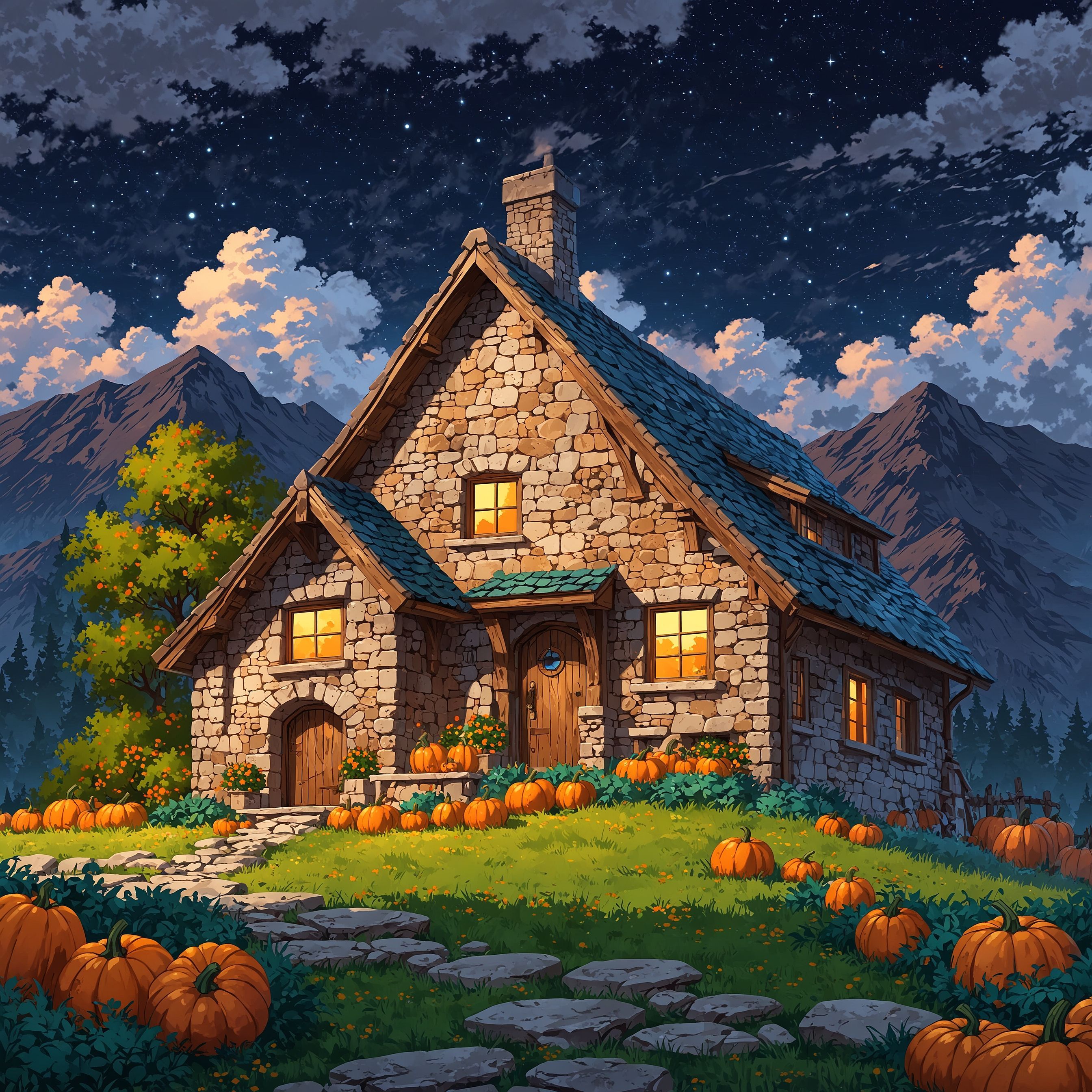 Stone cottage with thatched roof