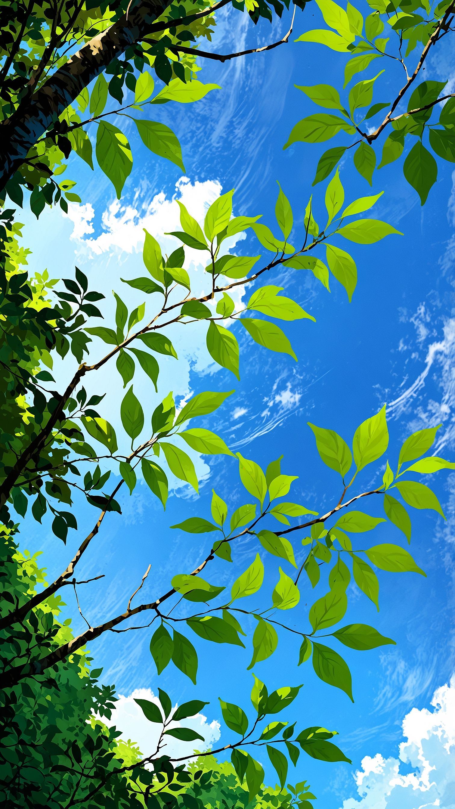 Lush tree branch with green leaves