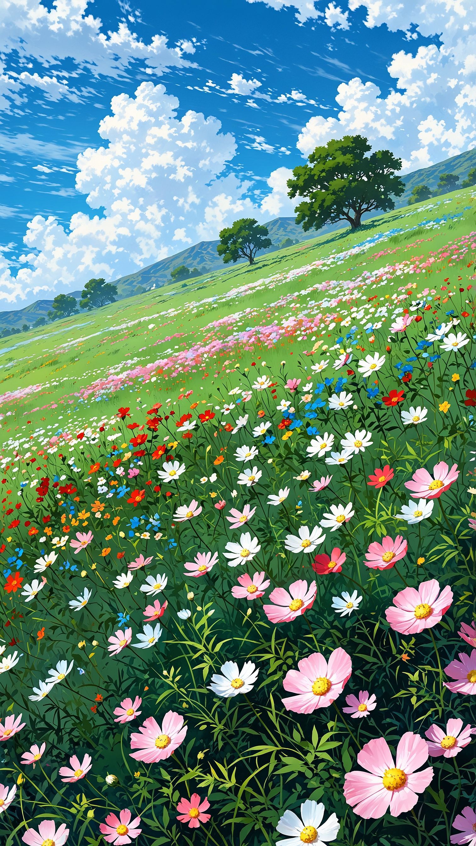 Field of blooming cosmos flowers