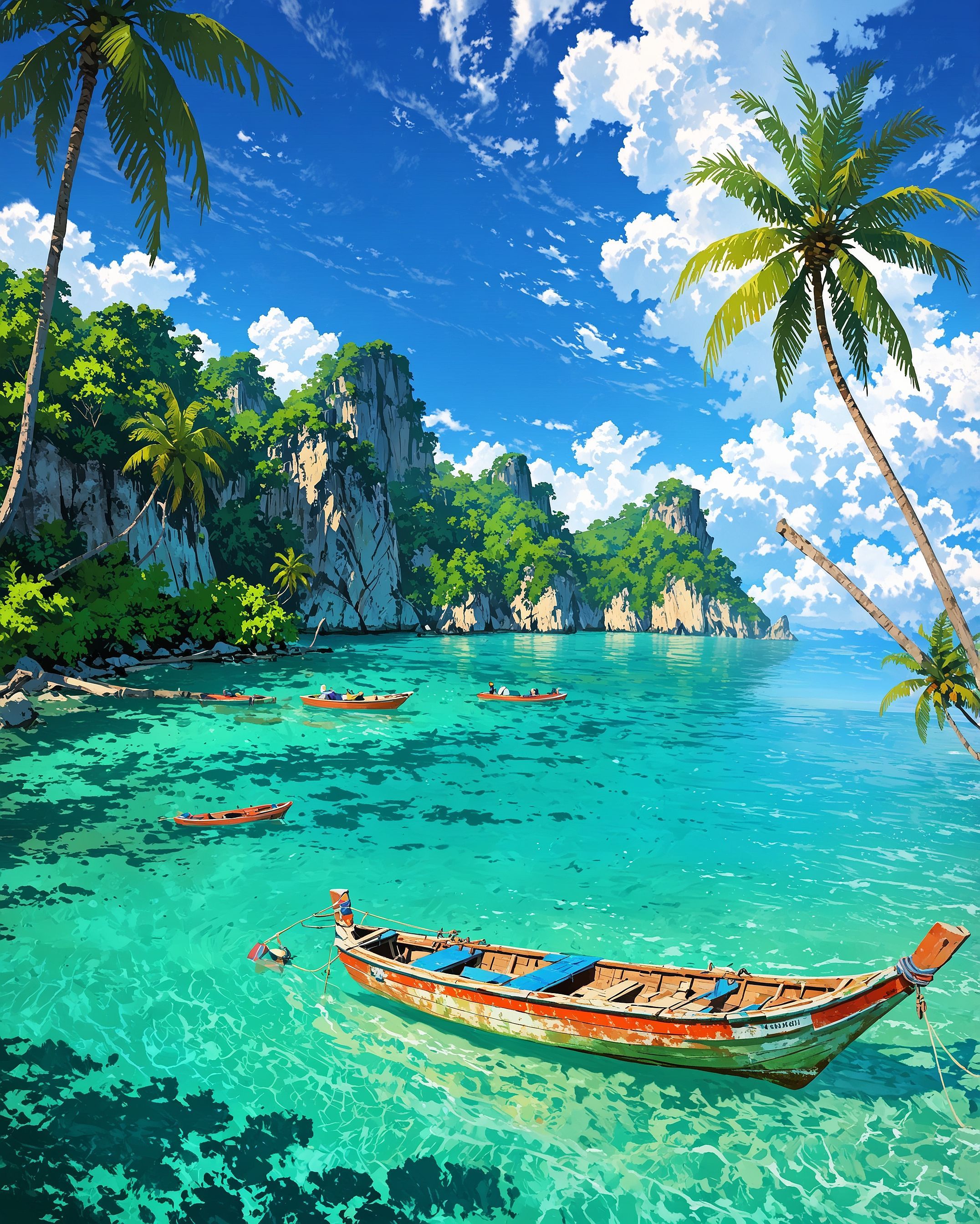 Tropical beach with long-tail boats