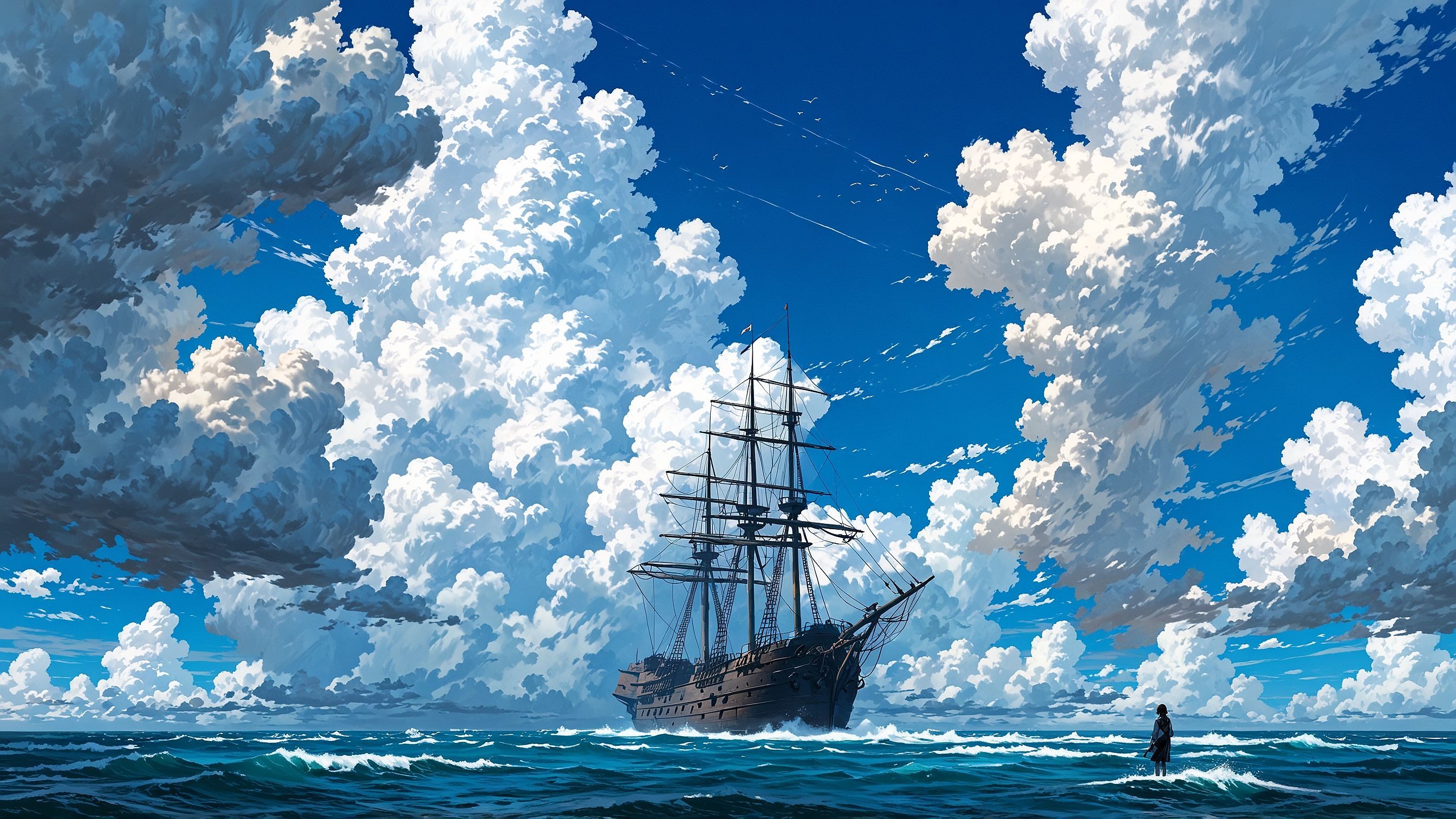 Futuristic floating city over ocean