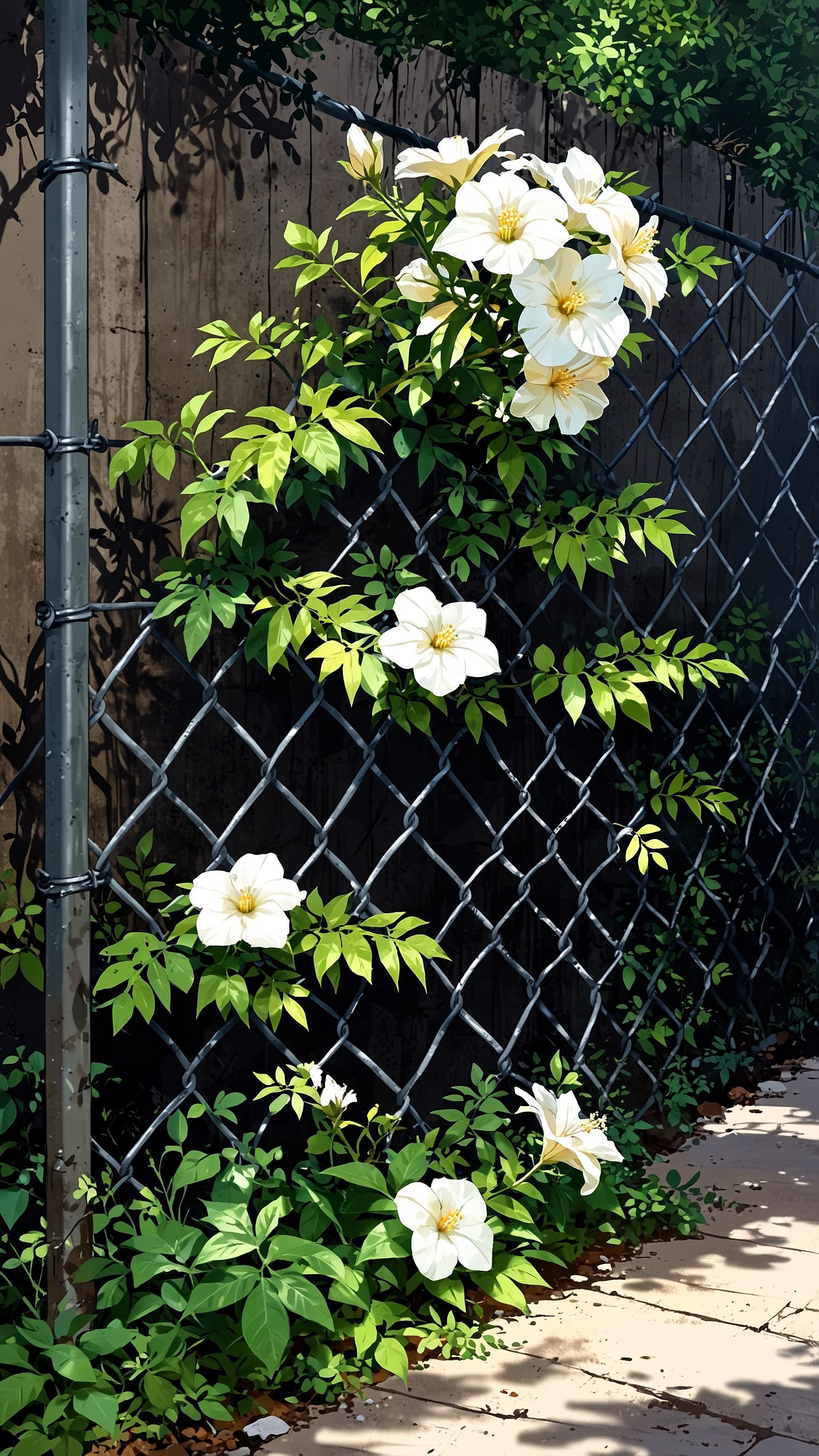 White flower on chain-link fence