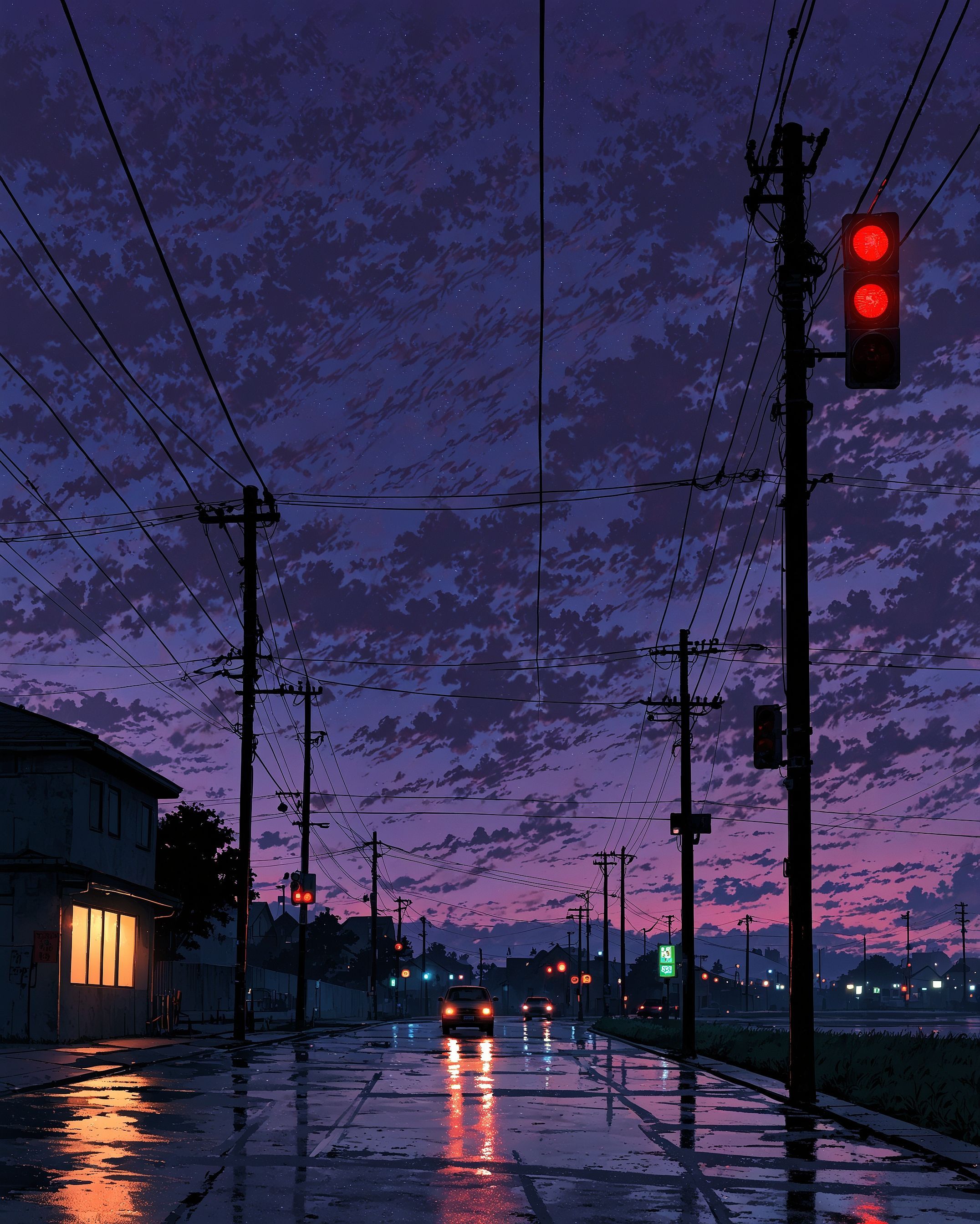 Urban street scene at dusk