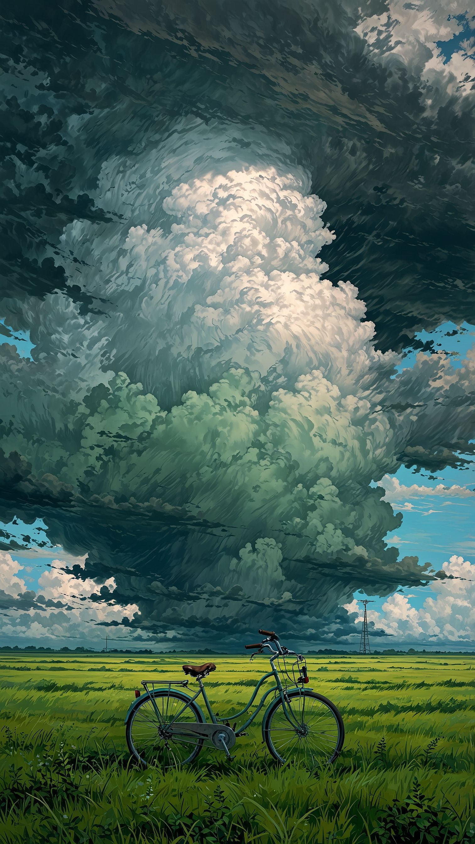 Vintage bicycle in stormy field