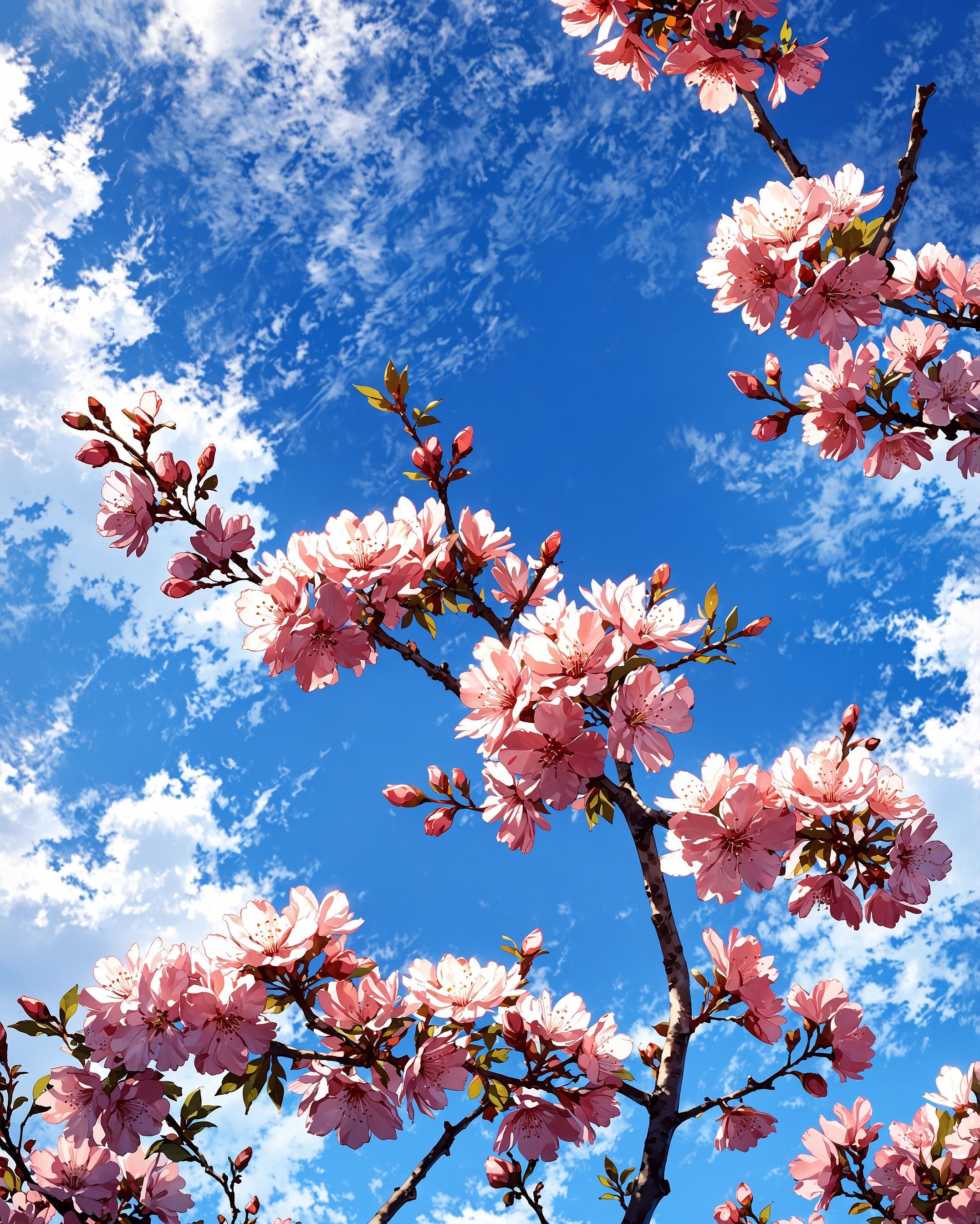 Pink flowering tree branches