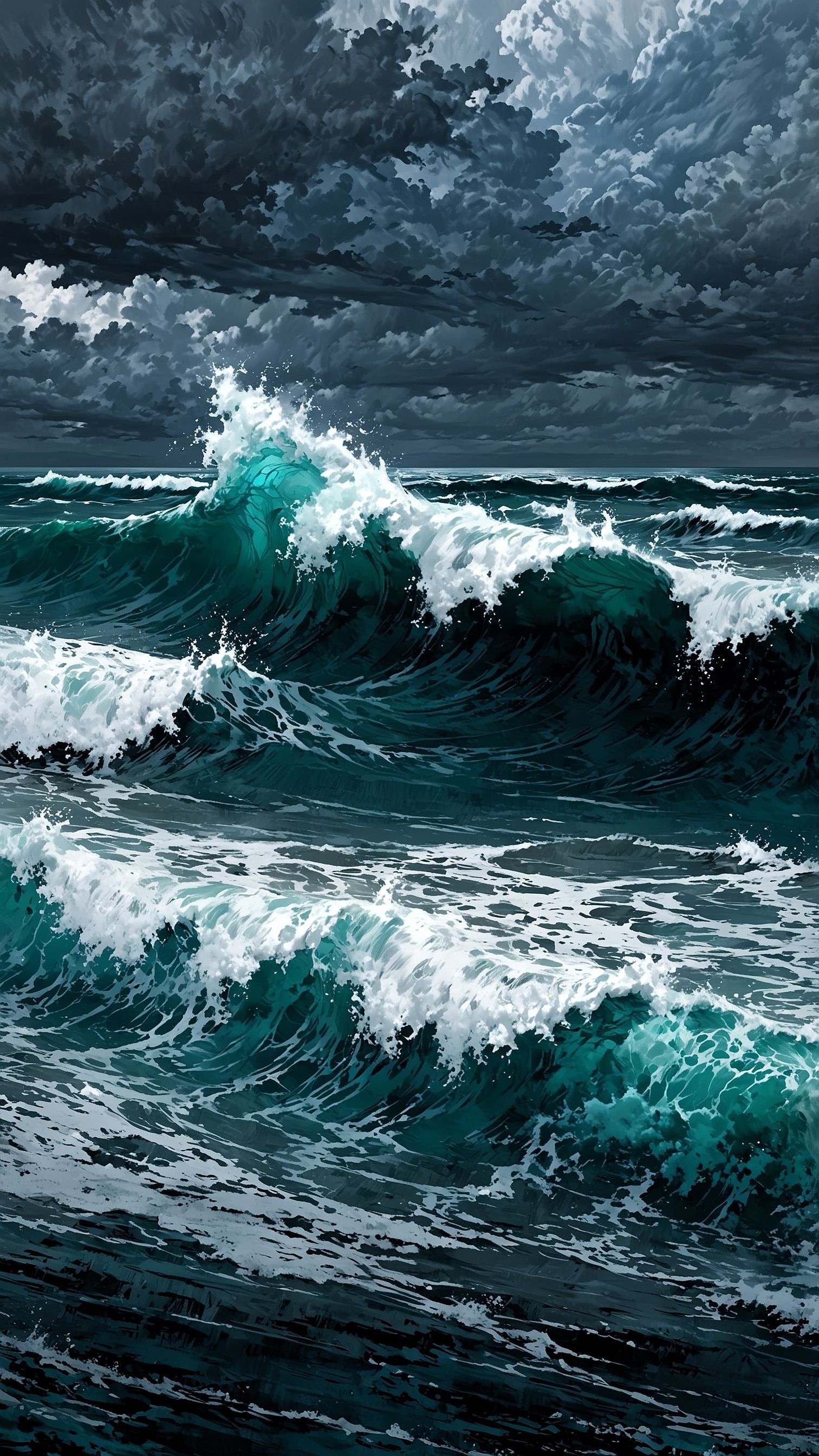 Turbulent ocean under stormy sky